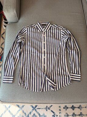 Vakko Comfort Fit, White/Blue Poplin Shirt, 39/15.5